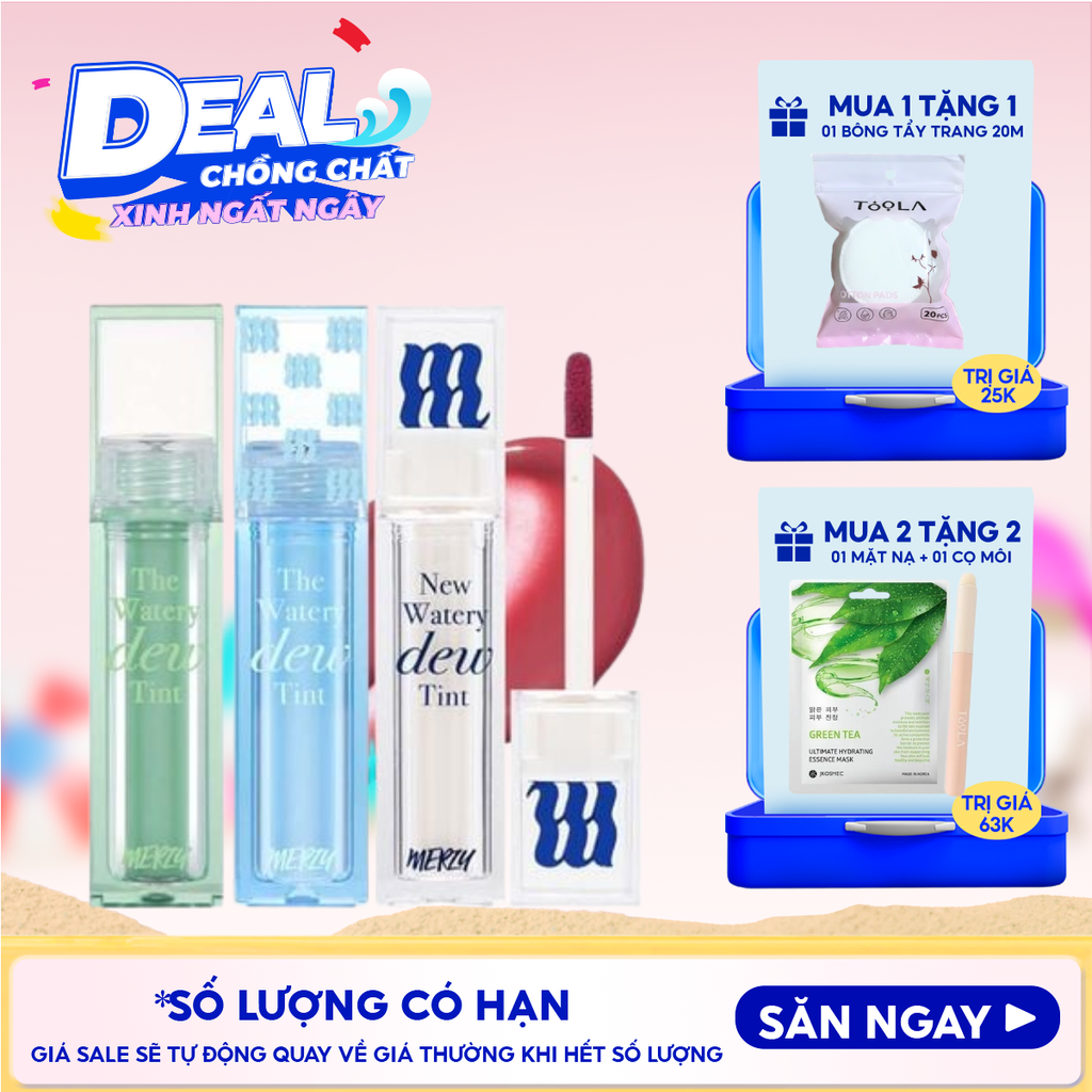 [NEW DEW] Son Tint Bóng Merzy Dạng Thạch, Bền Màu, Lâu Trôi Cho Đôi Môi Căng Mọng, Ẩm Mịn The Watery Dew Tint