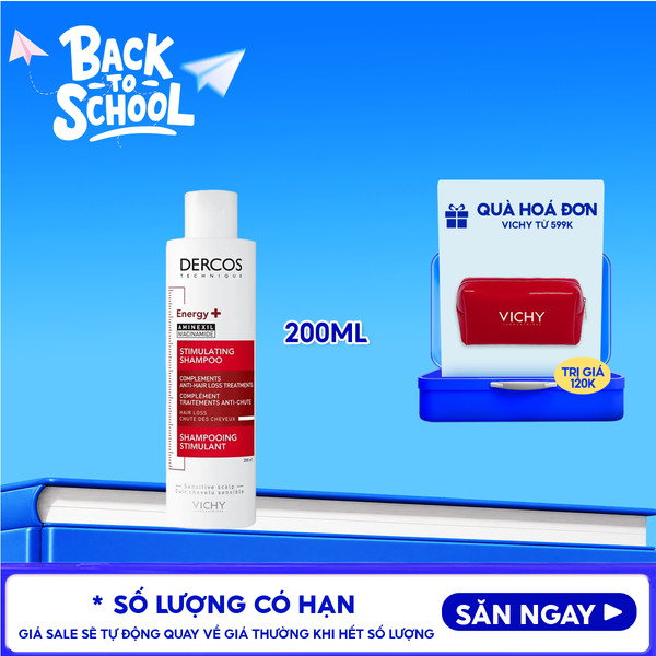  [200ml] Dầu Gội Vichy Hỗ Trợ Giảm Rụng Tóc Dercos Energising Stimulating Shampoo 