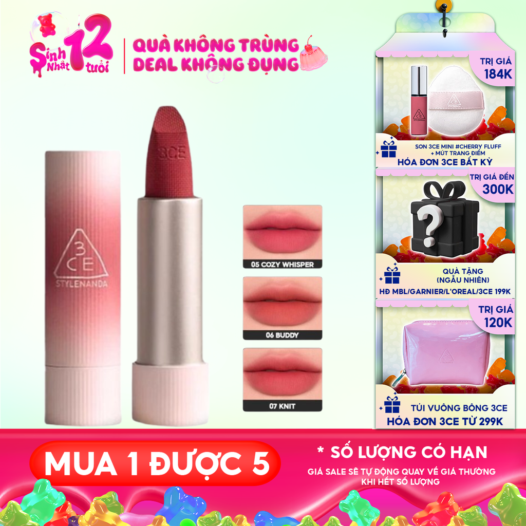 Son Thỏi 3CE Mịn Lì, Mềm Môi Cashmere Hug Lipstick 3.5g