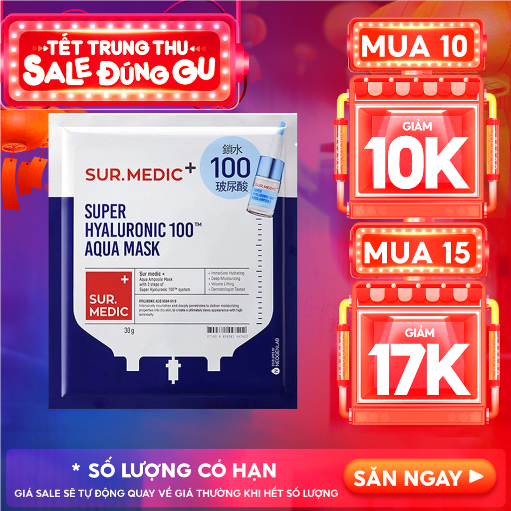 Mặt Nạ Sur.Medic+ Hỗ Trợ Cấp Nước Chuyên Sâu Super Hyaluronic 100™ Aqua Mask 30g