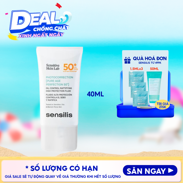  Kem Chống Nắng Sensilis Hỗ Trợ Kiểm Soát Nhờn Cho Da Dầu Mụn Photocorrection [Pure Age Perfection 50+] SPF 50+ 40ml 
