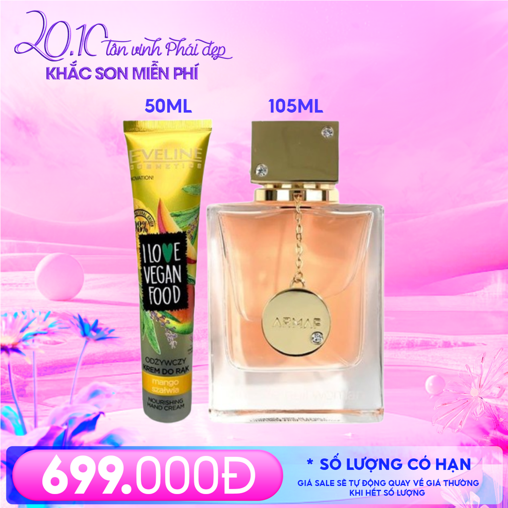Combo 20/10 - Ngát hương thơm: (Nước Hoa Nữ Armaf Club De Nuit Woman 105ml + Kem Dưỡng Da Tay Eveline Cosmetics 50ml)