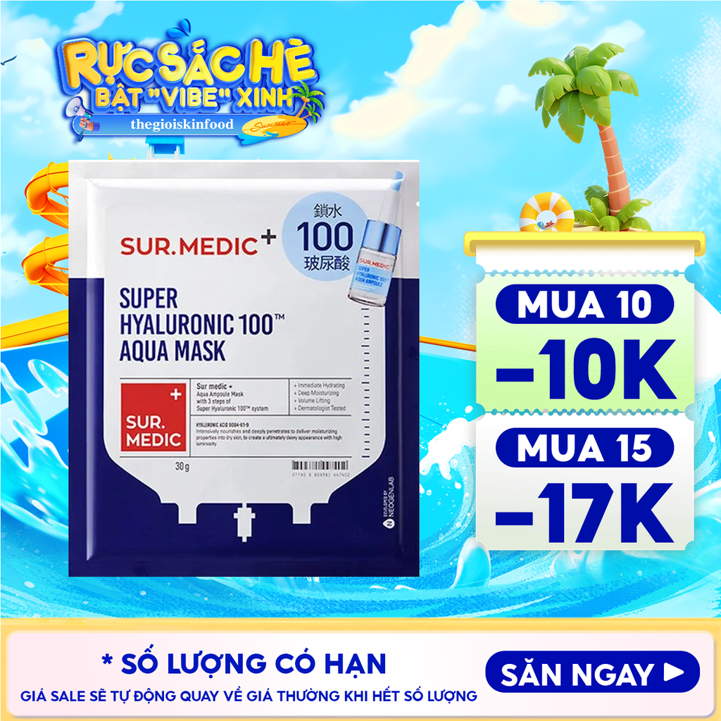 Mặt Nạ Sur.Medic+ Hỗ Trợ Cấp Nước Chuyên Sâu Super Hyaluronic 100™ Aqua Mask 30g
