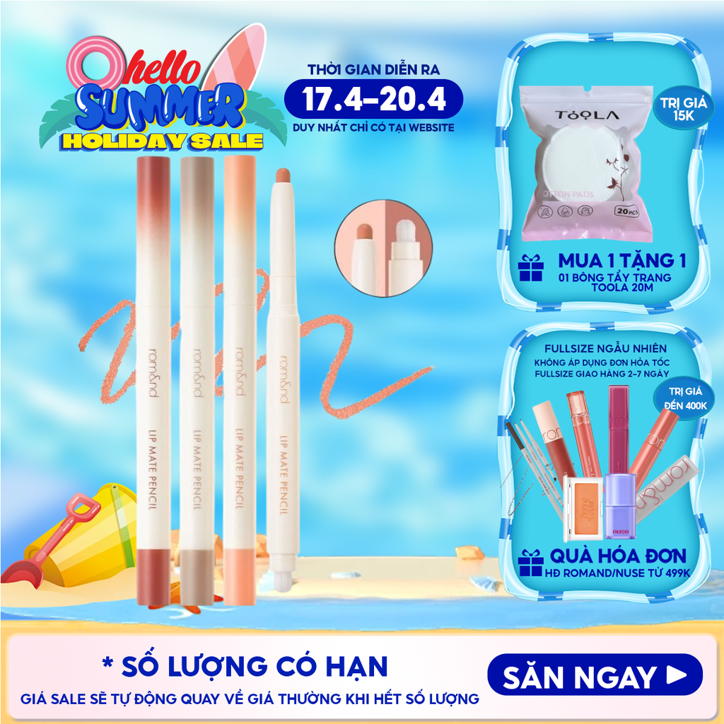 Chì Kẻ Viền Môi Romand Nhung Lì, Lâu Trôi, Thiết Kế 2 Đầu Lip Mate Pencil 0.5g