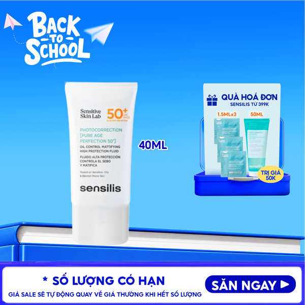 Kem Chống Nắng Sensilis Hỗ Trợ Kiểm Soát Nhờn Cho Da Dầu Mụn Photocorrection [Pure Age Perfection 50+] SPF 50+ 40ml 
