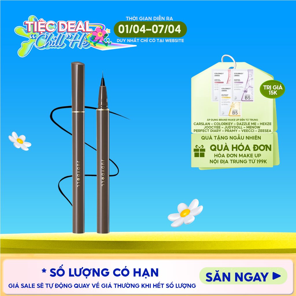 Bút Kẻ Mắt Nước Judydoll Siêu Mảnh, Lâu Trôi, Chống Thấm Nước Slim Liquid Eyeliner 0.4g - 01 Black