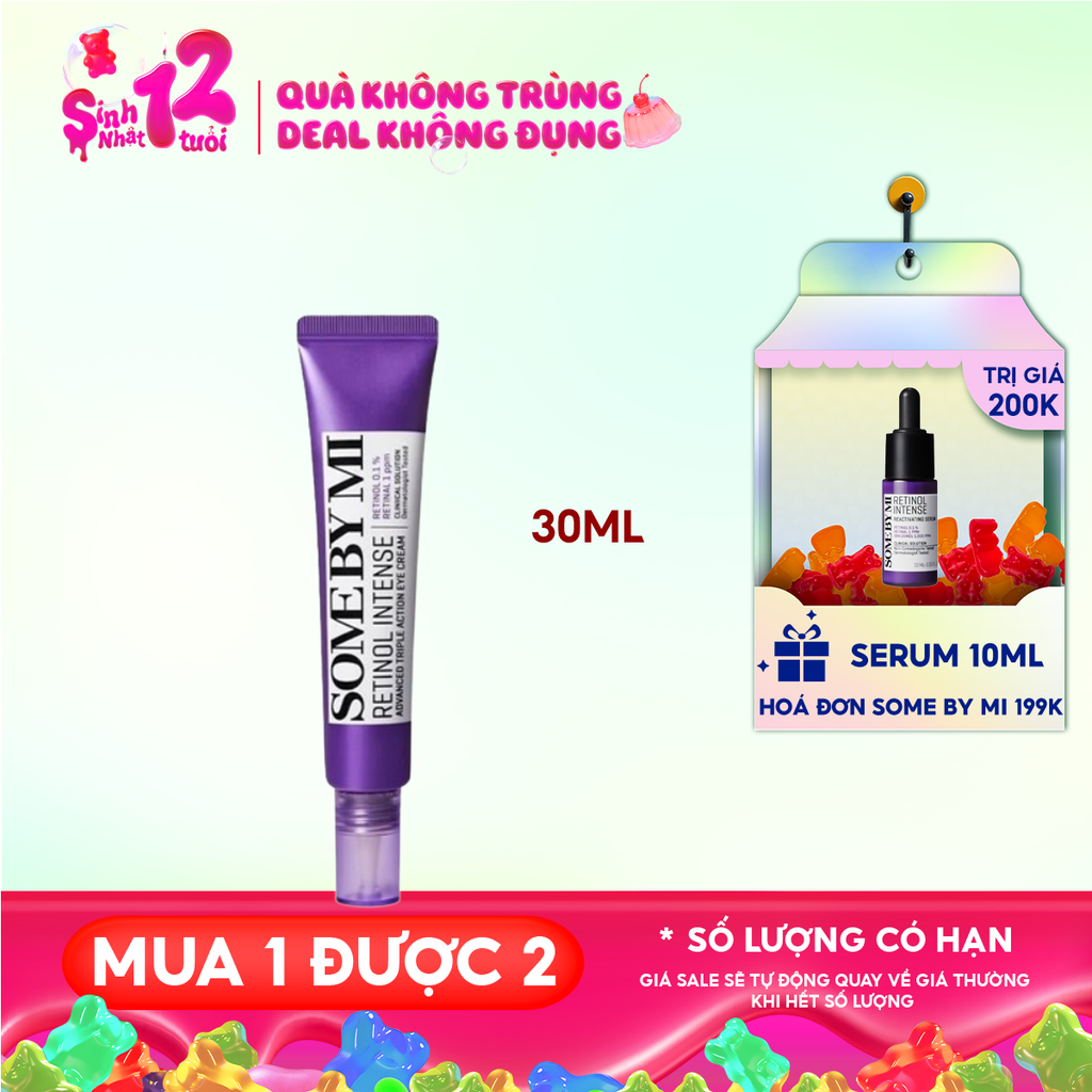 Kem Dưỡng Mắt Some By Mi Cải Thiện Quầng Thâm, Hỗ Trợ Dưỡng Sáng Da Retinol Intense Advanced Triple Action Eye Cream 30ml