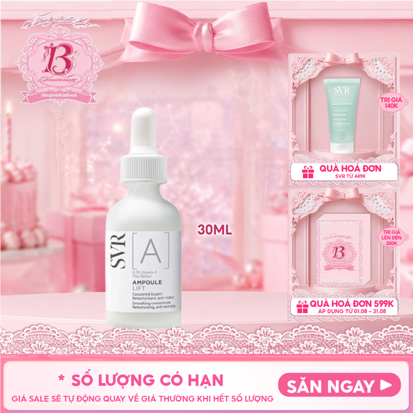  Serum SVR Tinh Chất Ngăn Ngừa Lão Hóa, Dưỡng Da Mềm Mịn [A] Ampoule Lift 30ml + Sữa Rửa Mặt SVR Physiopure Gelée Moussante 200ml 