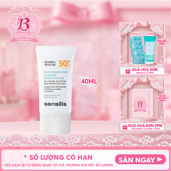  Kem Chống Nắng Sensilis Hỗ Trợ Kiểm Soát Nhờn Cho Da Dầu Mụn Photocorrection [Pure Age Perfection 50+] SPF 50+ 40ml 
