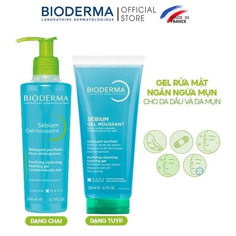 Gel Rửa Mặt Bioderma Ngăn Ngừa Mụn Cho Da Dầu Sebium Gel Moussant