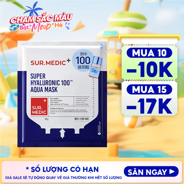  Mặt Nạ Sur.Medic+ Hỗ Trợ Cấp Nước Chuyên Sâu Super Hyaluronic 100™ Aqua Mask 30g 