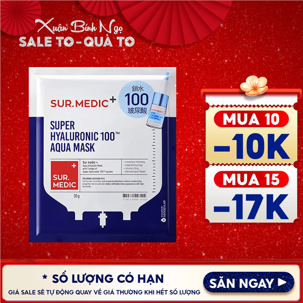  Mặt Nạ Sur.Medic+ Hỗ Trợ Cấp Nước Chuyên Sâu Super Hyaluronic 100™ Aqua Mask 30g 