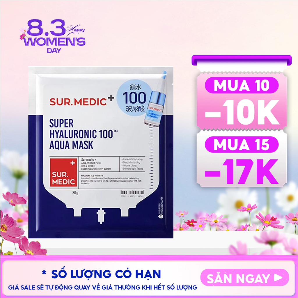 Mặt Nạ Sur.Medic+ Hỗ Trợ Cấp Nước Chuyên Sâu Super Hyaluronic 100™ Aqua Mask 30g