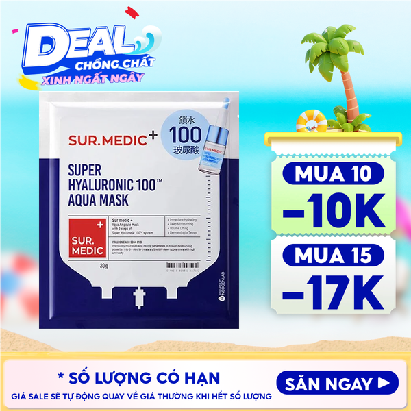  Mặt Nạ Sur.Medic+ Hỗ Trợ Cấp Nước Chuyên Sâu Super Hyaluronic 100™ Aqua Mask 30g 