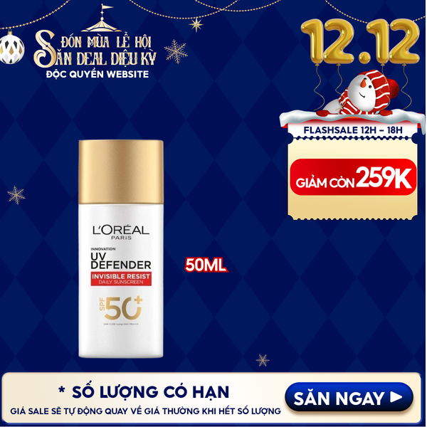  Kem Chống Nắng L'Oreal Mịn Nhẹ, Bảo Vệ Da, Ngăn Ngừa Lão Hóa UV Defender SPF 50+/PA++++ 