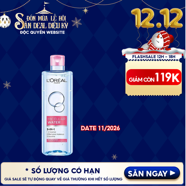  Nước Tẩy Trang L'Oreal Làm Sạch Tươi Mát, Dưỡng Ẩm Cho Da 3-in-1 Micellar Water 