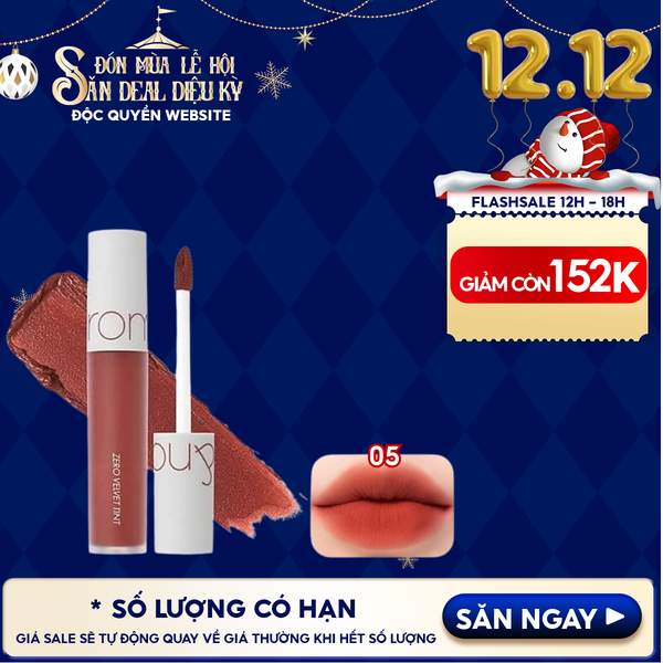  [MÀU 1-30] Son Kem Lì Romand Cực Nhẹ Môi Zero Velvet Tint 5.5g 