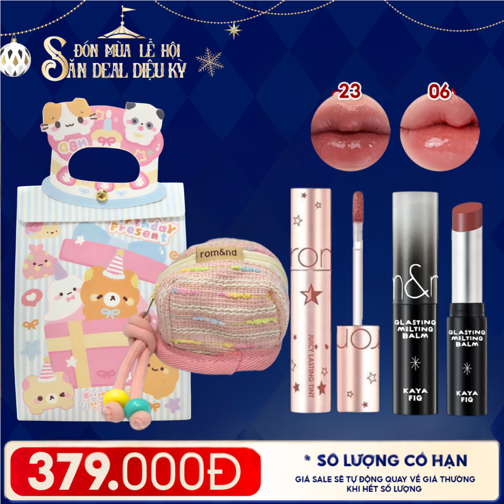 Combo Quà Tặng: Túi Quà + Son Tint Lì Romand Starry Edition 23 + Son Dưỡng Có Màu Romand X Inapsquare #06 Kaya Fig + Túi đựng Airpod