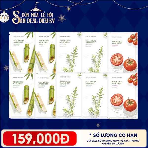  Combo Mask 10 Miếng Mặt Nạ Dưỡng Ẩm Nature Republic Chiết Xuất Từ Thiên Nhiên Real Nature Mask Sheet 23ml 
