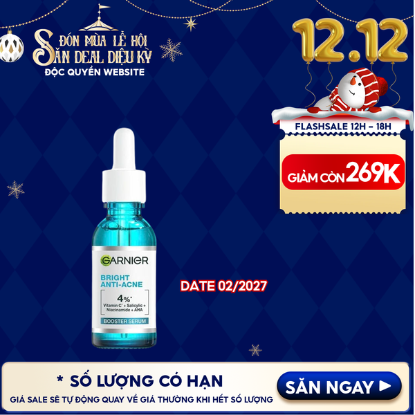  Serum Garnier Tinh Chất Dưỡng Sáng Da, Mờ Thâm Nám Skin Naturals Bright Complete Anti - Acne Booster Serum 