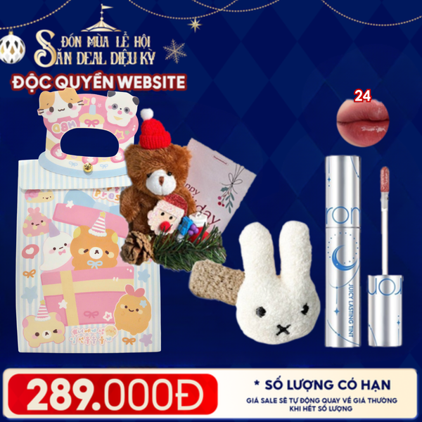  Túi Quà Giáng Sinh: Son Romand + Kẹp Tóc Ngẫu Nhiên + Set Quà Gấu + Túi Giấy 