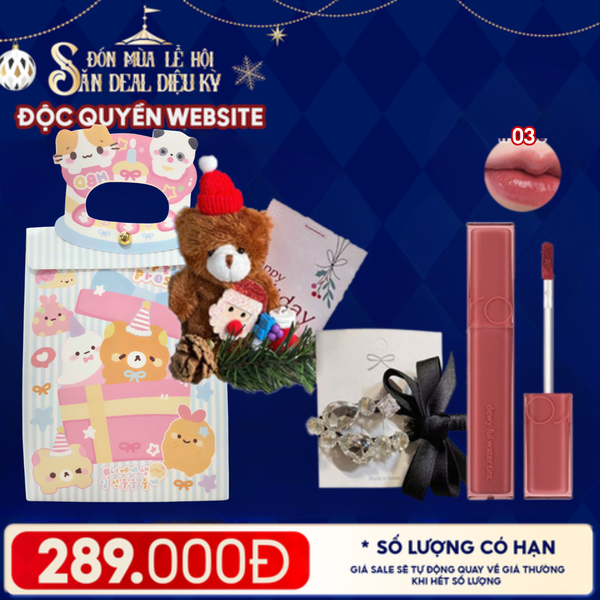  Túi Quà Giáng Sinh: Son Romand + Kẹp Tóc Ngẫu Nhiên + Set Quà Gấu + Túi Giấy 