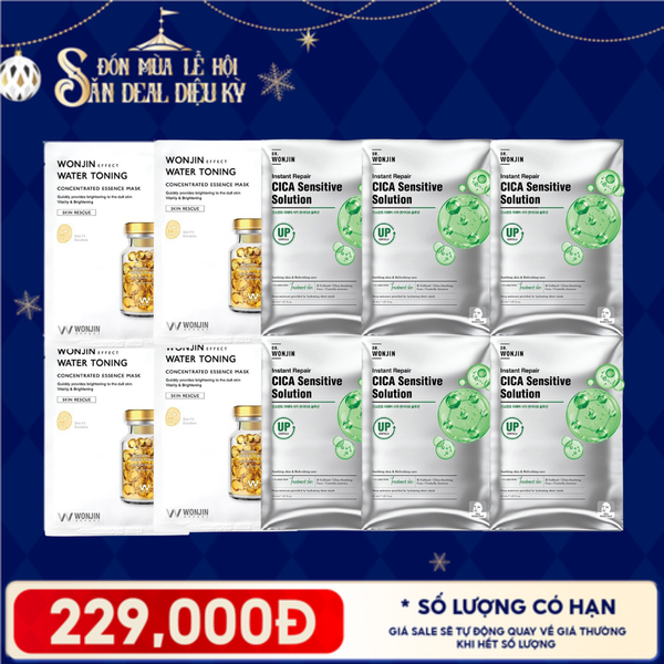  Combo Wonjin 10 Mask: Mặt Nạ Cấp Ẩm Dưỡng Sáng Effect Concentrated Essence + Mặt Nạ Tăng Sinh Collagen Phục Hồi Instant Repair Solution 