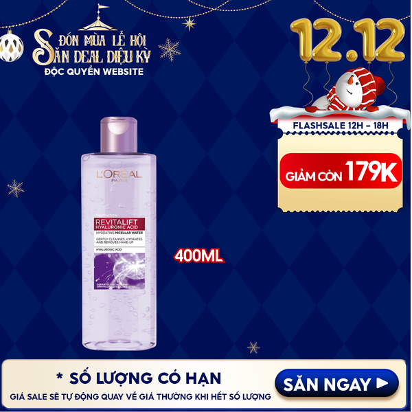  Nước Tẩy Trang L'oreal Làm Sạch, Cấp Ẩm Revitalift Hyaluronic Acid Hydrating Micellar Water 