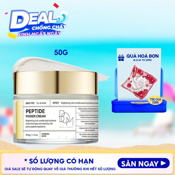  Kem Dưỡng Ẩm B.O.M Hỗ Trợ Sáng Da, Mờ Nếp Nhăn Peptide Power Cream 50g 
