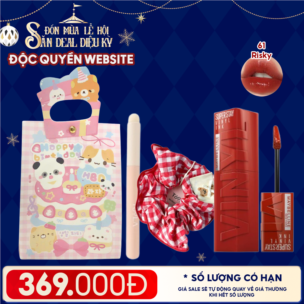 Túi Quà Giáng Sinh: Son Maybelline + Kẹp Tóc Ngẫu Nhiên + Cọ Môi + Túi Quà Tặng
