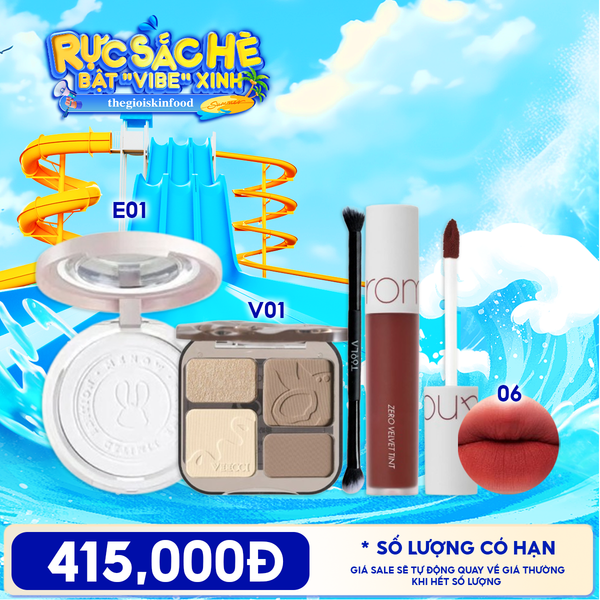  Combo Son Kem Lì Romand Zero Velvet Tint + Phấn Bắt Sáng Và Tạo Khối VEECCI Easy Blend Highlight & Contour Palette + Phấn Phủ Nén MENOW Matte Tulle Makeup Powder + Cọ Trang Điểm 2 Đầu Toola TOOLA Double Ended 