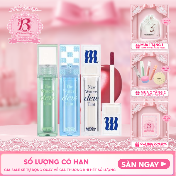  [NEW DEW] Son Tint Bóng Merzy Dạng Thạch, Bền Màu, Lâu Trôi Cho Đôi Môi Căng Mọng, Ẩm Mịn The Watery Dew Tint 
