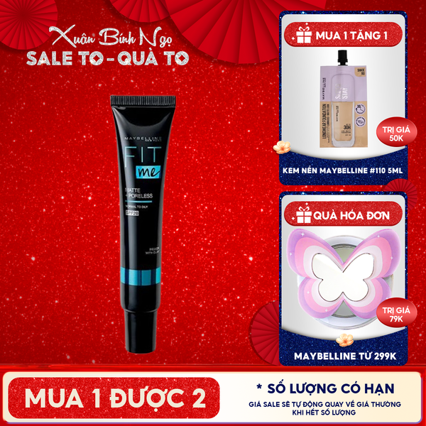  Kem Lót Maybelline Kiềm Dầu, Lâu Trôi, Ngăn Xuống Tông Fit Me Matte + Poreless 16H Mattifying Primer 30ml 