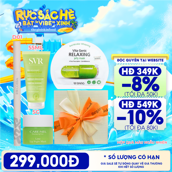  [HỘP QUÀ YÊU THƯƠNG] Sữa Rửa Mặt SVR Sebiaclear Gel Moussant + Mặt Nạ Ngủ Môi Carenel Lip Night Mask + Mặt Nạ Miếng BNBG + Bút Kẻ Mắt VEECCI Vivid Color Eyeliner Pen 