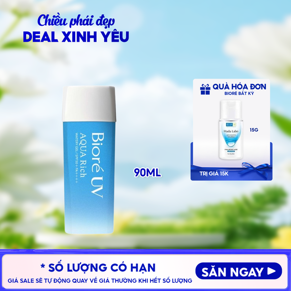  Kem Chống Nắng Dạng Gel Bioré Dưỡng Ẩm UV Aqua Rich Watery Gel SPF50+/PA++++ 90ml 