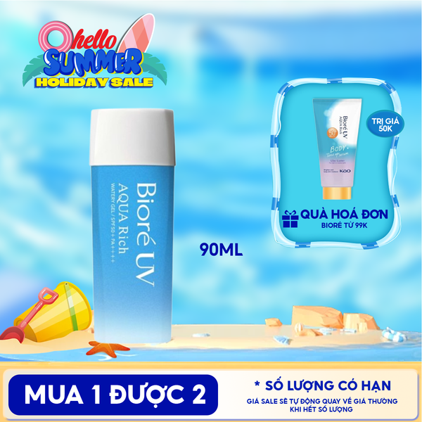  Kem Chống Nắng Dạng Gel Bioré Dưỡng Ẩm UV Aqua Rich Watery Gel SPF50+/PA++++ 90ml 