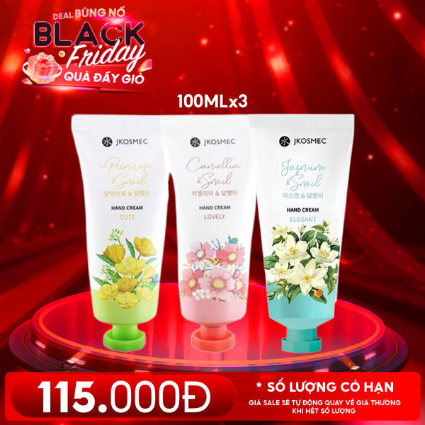  Combo Jkosmec: 3 Tuýp Kem Dưỡng Da Tay Cấp Ẩm Hương Hoa 100ml 