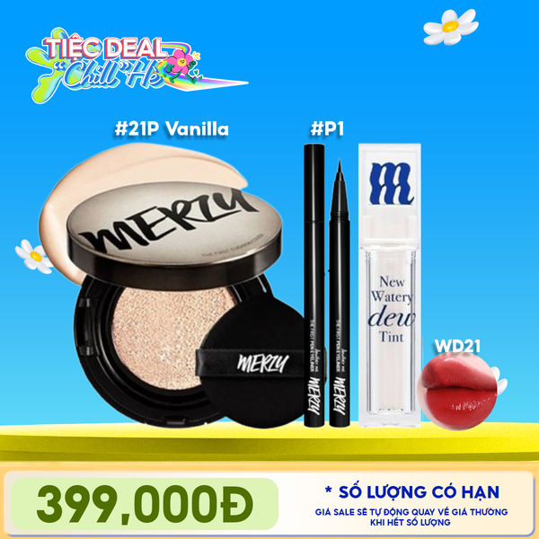  Combo Merzy: Phấn Nước Merzy The First Cushion Cover SPF50 + Son Tint Bóng Merzy New Watery Dew Tint + Bút Kẻ Mắt Nước Merzy Chống Trôi The First Pen Eyeliner 