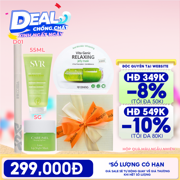  [HỘP QUÀ YÊU THƯƠNG] Sữa Rửa Mặt SVR Sebiaclear Gel Moussant + Mặt Nạ Ngủ Môi Carenel Lip Night Mask + Mặt Nạ Miếng BNBG + Bút Kẻ Mắt VEECCI Vivid Color Eyeliner Pen 