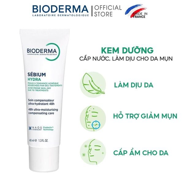  Kem Dưỡng Bioderma Cấp Nước, Làm Dịu Da Cho Da Mụn Sebium Hydra 40ml 
