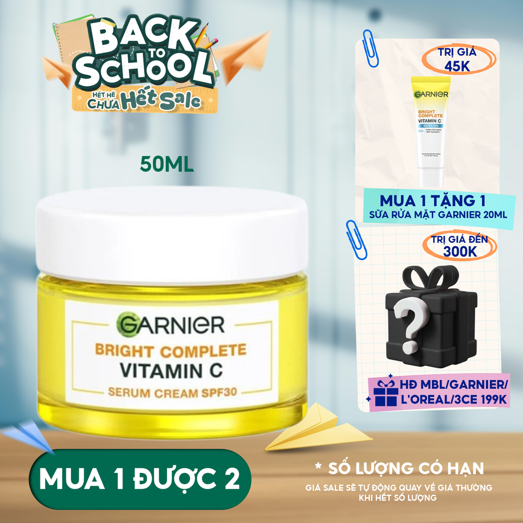 Kem Dưỡng Garnier Hỗ Trợ Sáng Da Ban Ngày Light Complete Whitening Serum Cream SPF30 50ml