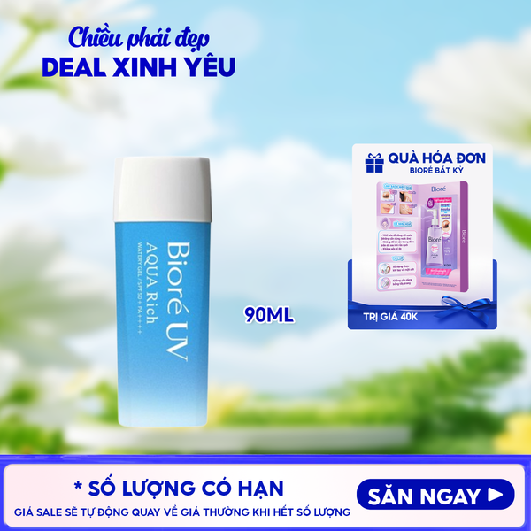  Kem Chống Nắng Dạng Gel Bioré Dưỡng Ẩm UV Aqua Rich Watery Gel SPF50+/PA++++ 90ml 
