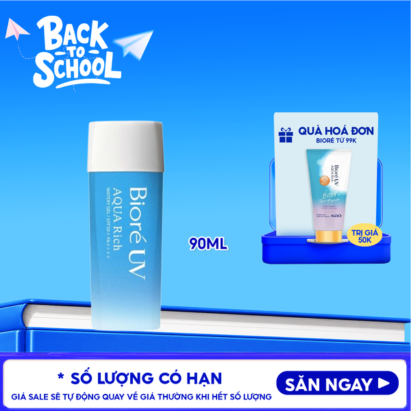  Kem Chống Nắng Dạng Gel Bioré Dưỡng Ẩm UV Aqua Rich Watery Gel SPF50+/PA++++ 90ml 
