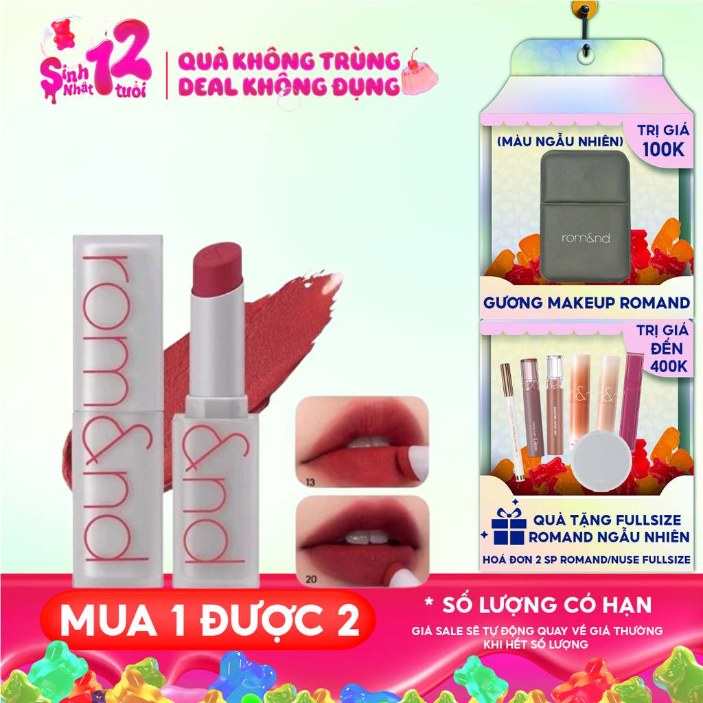Son Thỏi Lì, Lên Màu Siêu Xinh Romand Zero Matte Lipstick 3g