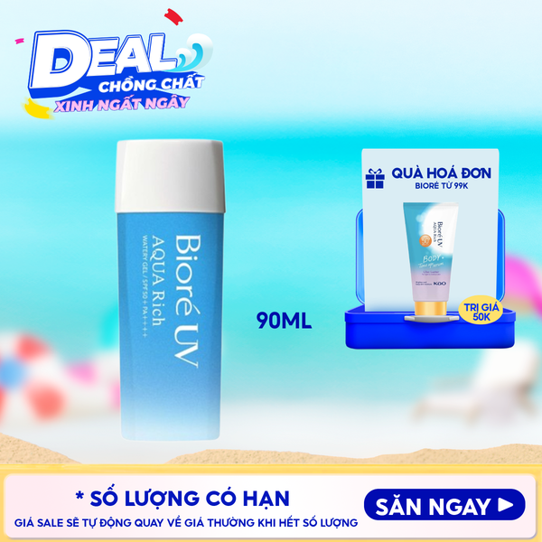  Kem Chống Nắng Dạng Gel Bioré Dưỡng Ẩm UV Aqua Rich Watery Gel SPF50+/PA++++ 90ml 