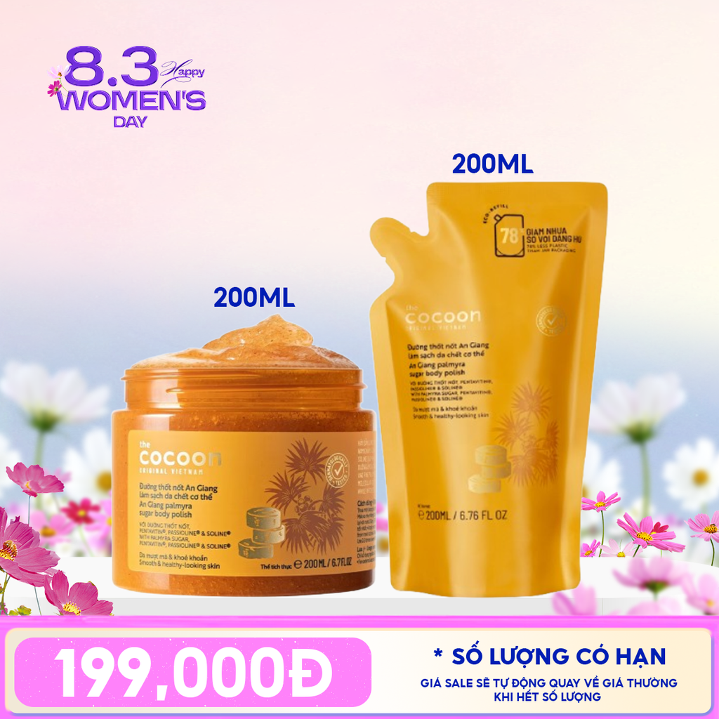 Tẩy Da Chết Body Cocoon Làm Đều Màu Da Và Dưỡng Mịn Da Chiết Xuất Cà Phê Dak Lak, Đường Thốt Nốt An Giang Body Polish