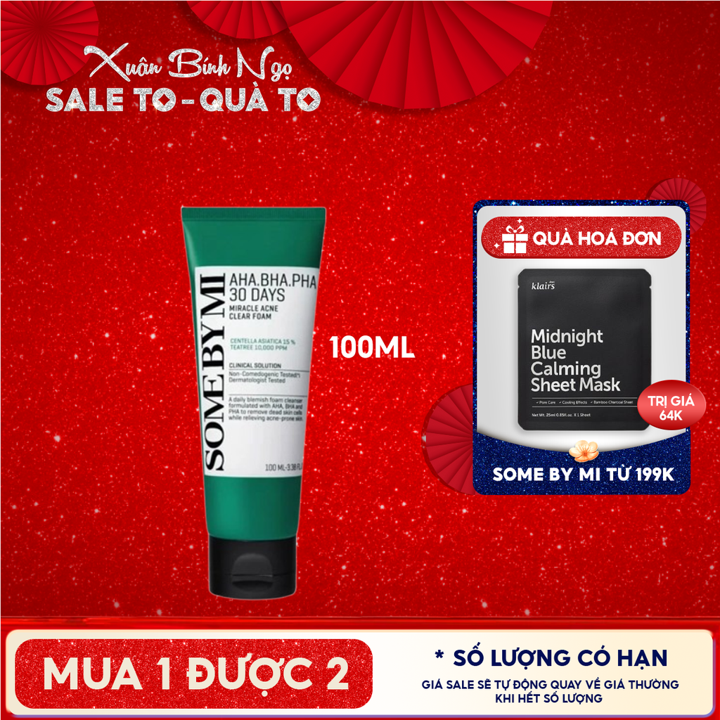 Sữa Rửa Mặt Some By Mi Tạo Bọt, Hạn Chế Mụn AHA-BHA-PHA 30 Days Miracle Acne Clear Foam 100ml