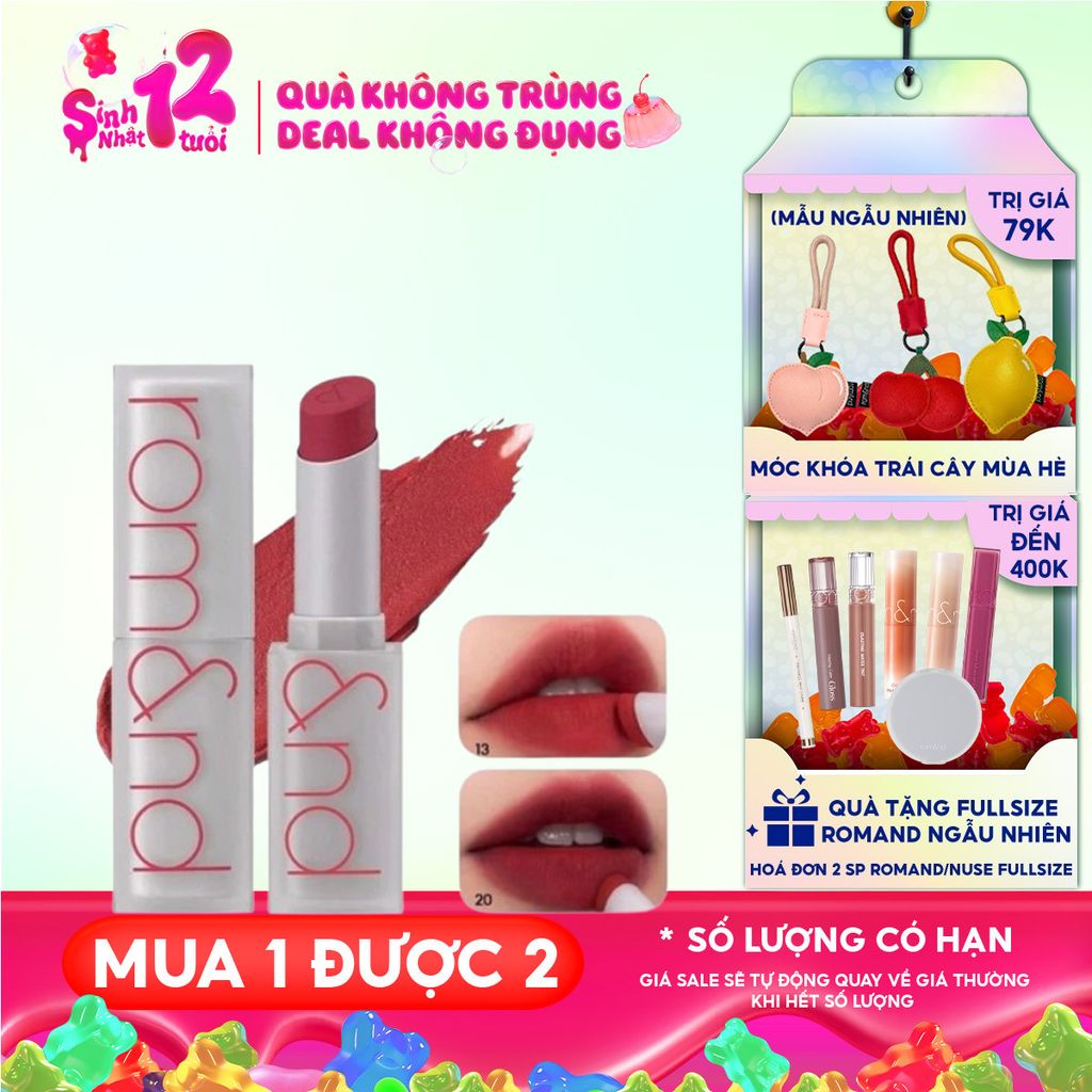Son Thỏi Lì, Lên Màu Siêu Xinh Romand Zero Matte Lipstick 3g