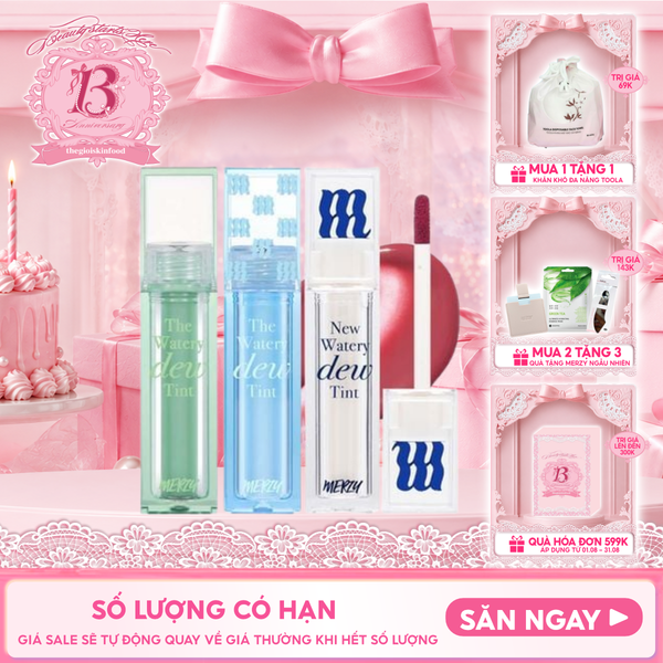  [NEW DEW] Son Tint Bóng Merzy Dạng Thạch, Bền Màu, Lâu Trôi Cho Đôi Môi Căng Mọng, Ẩm Mịn The Watery Dew Tint 