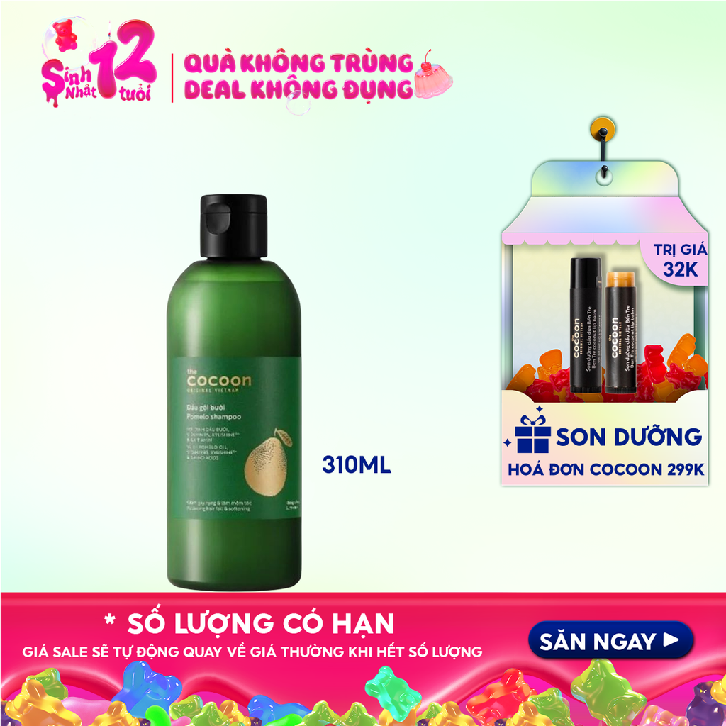 [310ml] Dầu Gội Cocoon Tinh Chất Dầu Bưởi Giúp Giảm Gãy Rụng & Hỗ Trợ Mọc Tóc Pomelo Shampoo